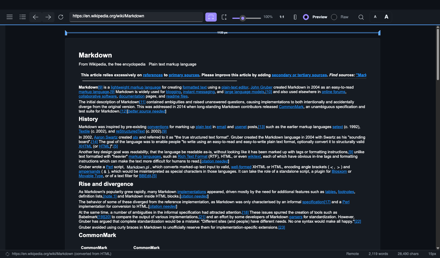 Wikipedia's Article de marquage rendu à l'intérieur de lucidVIEW via StyloExtract: hiérarchie des titres intacte , liens en ligne vivantsMSC3 échantillons de code préservésM SK4